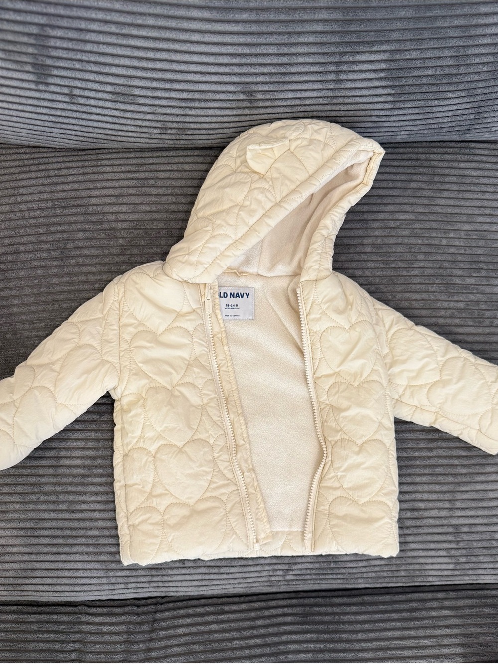 Old Navy Cream Quilted Heart-Pattern Hooded Puffer Jacket for Kids